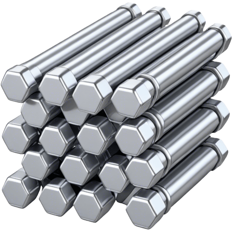 A bundle of thin uranium fuel rods used in a nuclear reactor, with a metallic silver or gray structure, cylindrical and slender rods, arranged in a hexagonal grid, realistic and industrial style, no green color, only metallic shades emoji