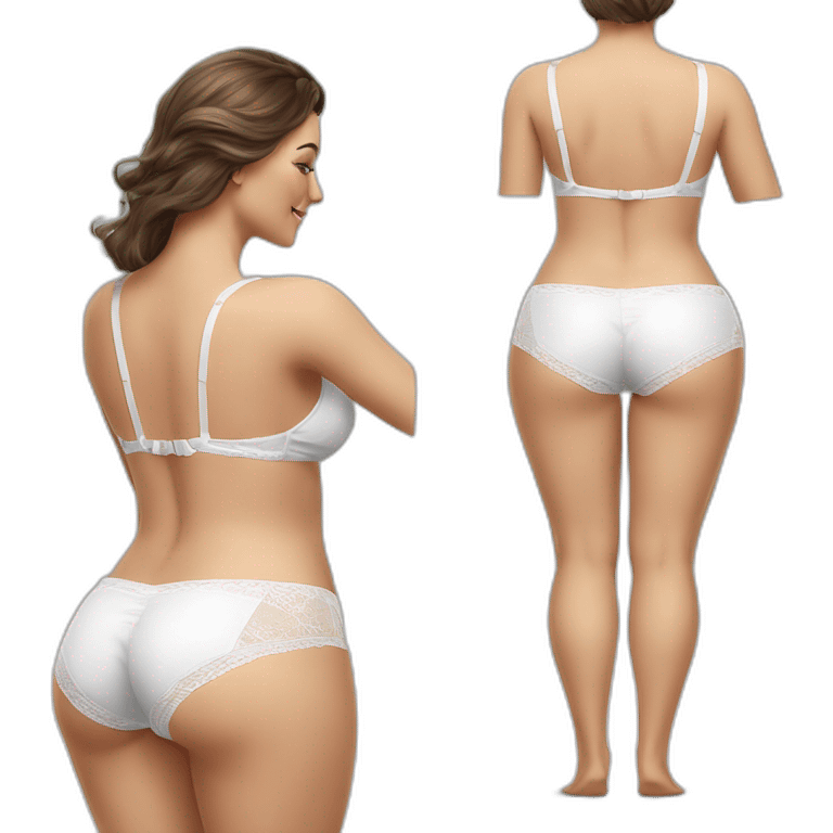 Hyperrealistic Full body Caucasian curvy beauty white knickers back and front views emoji