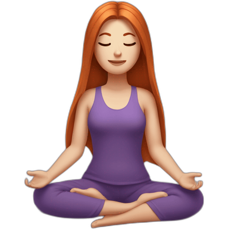 redhead white woman long medium straight hair, meditating on a violet blanket emoji