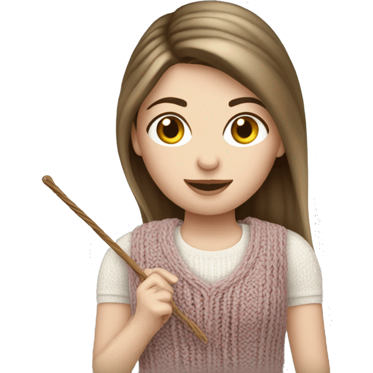 White brunette straight hair woman knitting  emoji