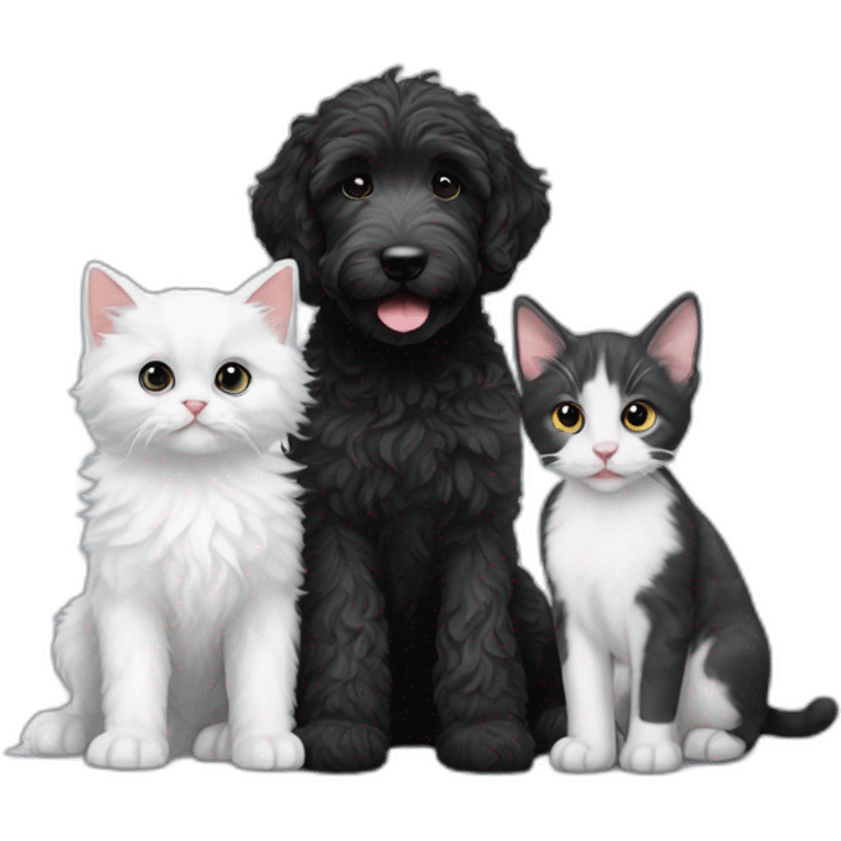 All Black labradoodle and white and grey kitten emoji