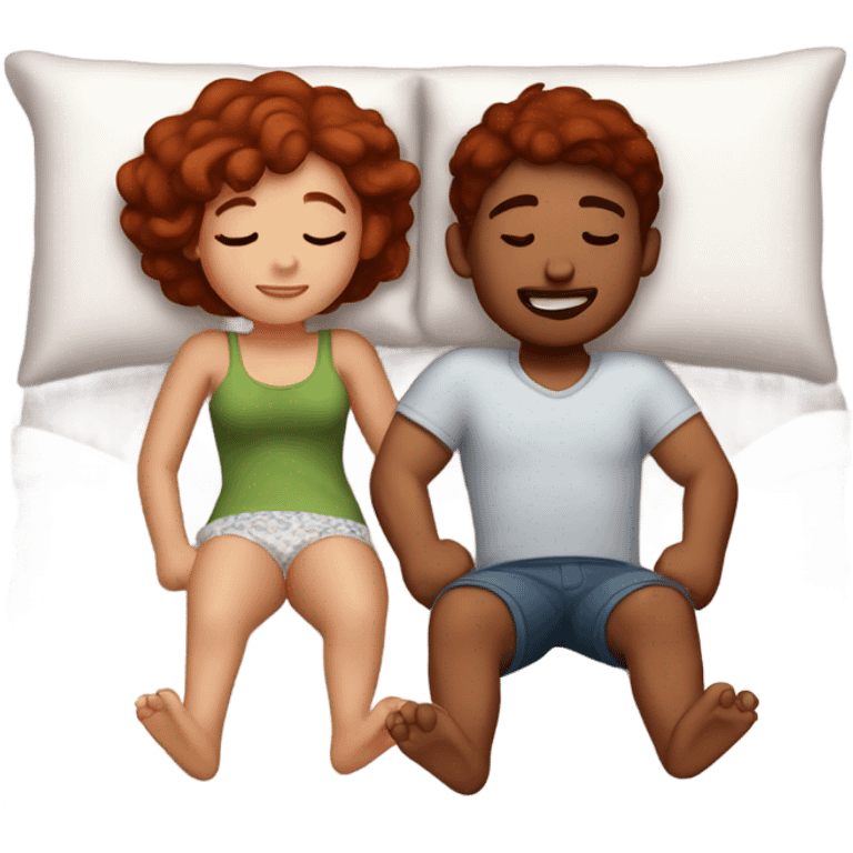 Burgundy haired girl and boyfriend cuddling in bed emoji