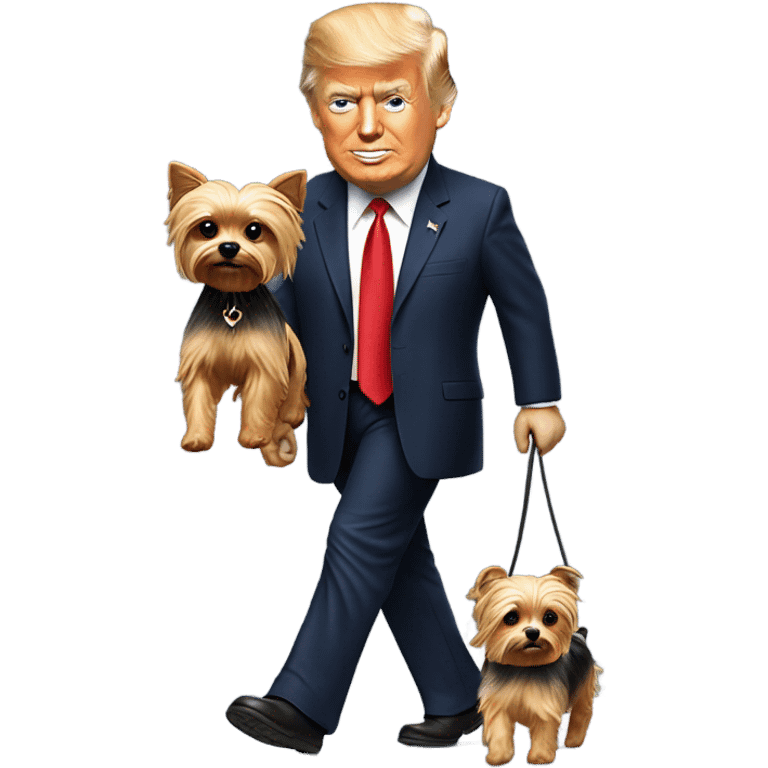 Donald Trump walking a Yorkie emoji