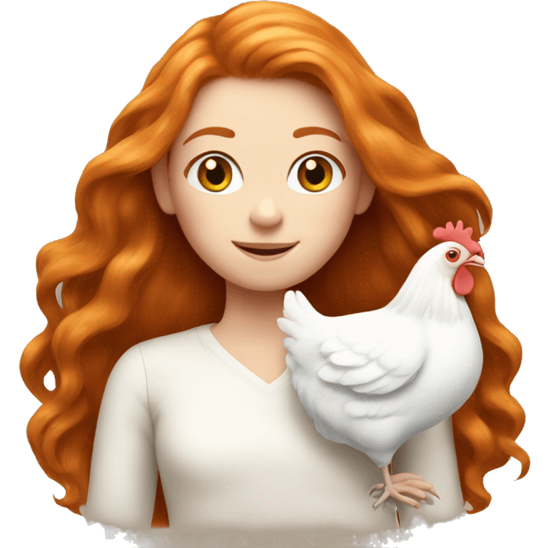 Ginger girl with Long hair and a white hen inside her Arms  emoji