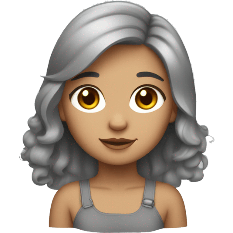 tanned Girl highlited hair with gray scottish fold cat emoji