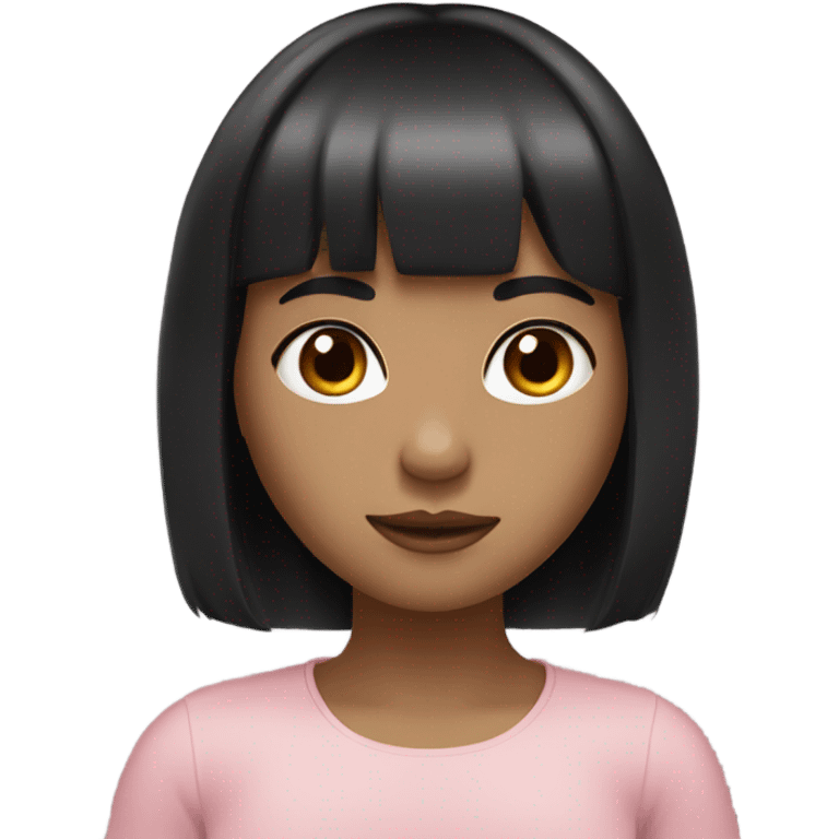 pink feminine girl with black hair and bangs with light tan skin color emoji