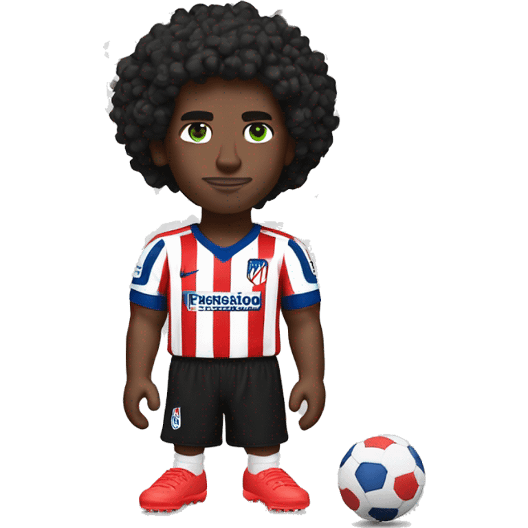 White man with green eyes and black curls Altético de madrid shirt and black shorts white white Nikes emoji