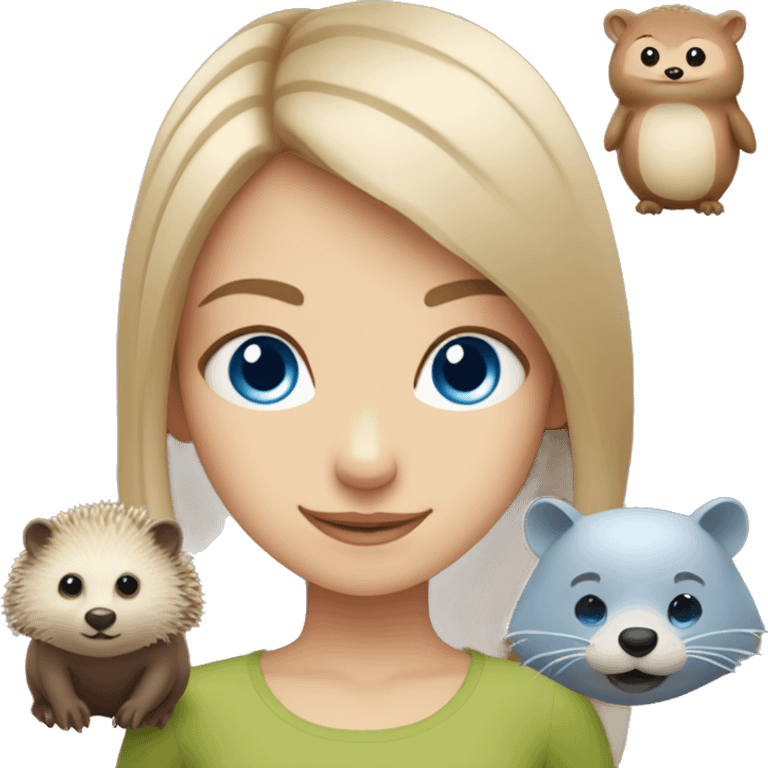 girl with blue eyes and otter and hedgehog emoji