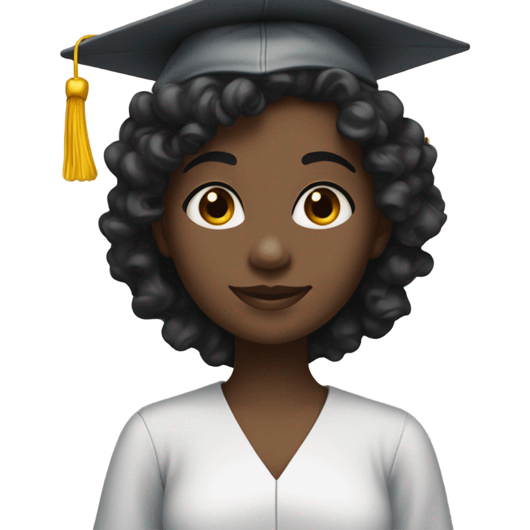 girl with dark skin long black curly hair and dark brown eyes with graduation cap and attire emoji