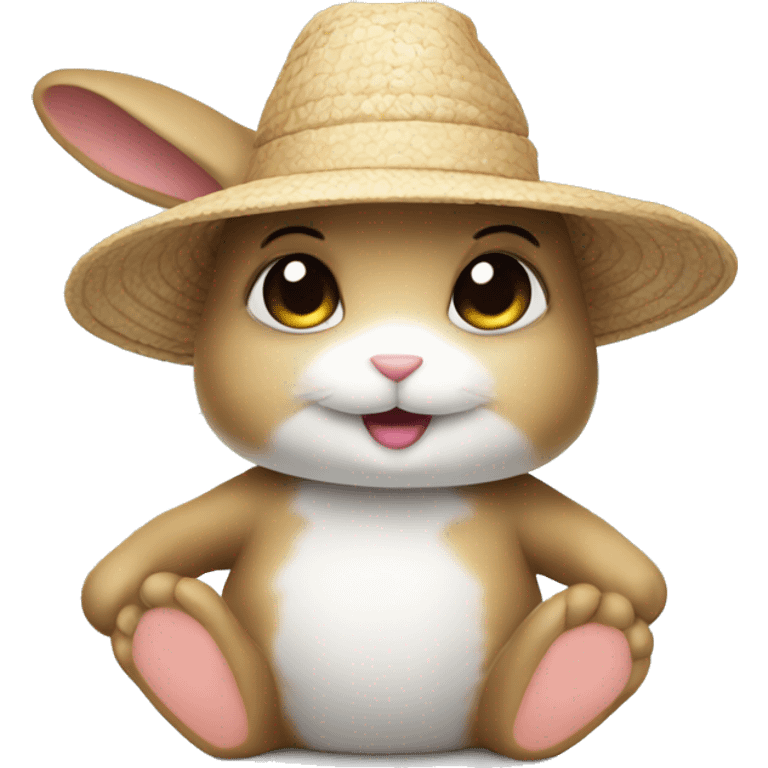 Cozy rabbit with beach hat  emoji