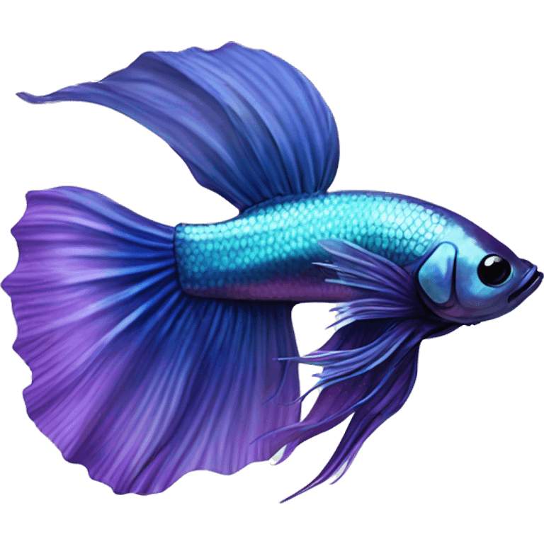 Pretty iridescent long fin betta fish blue and purple facing left realistic emoji