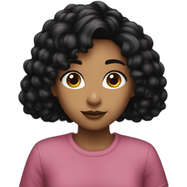 A girl black hair and cool emoji