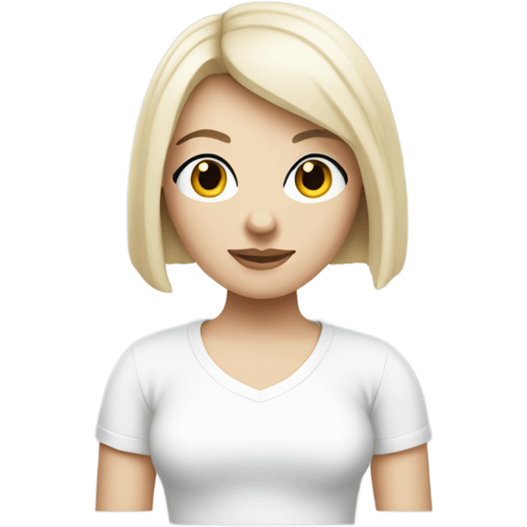 pale skin woman with black bob haircut white t shirt emoji