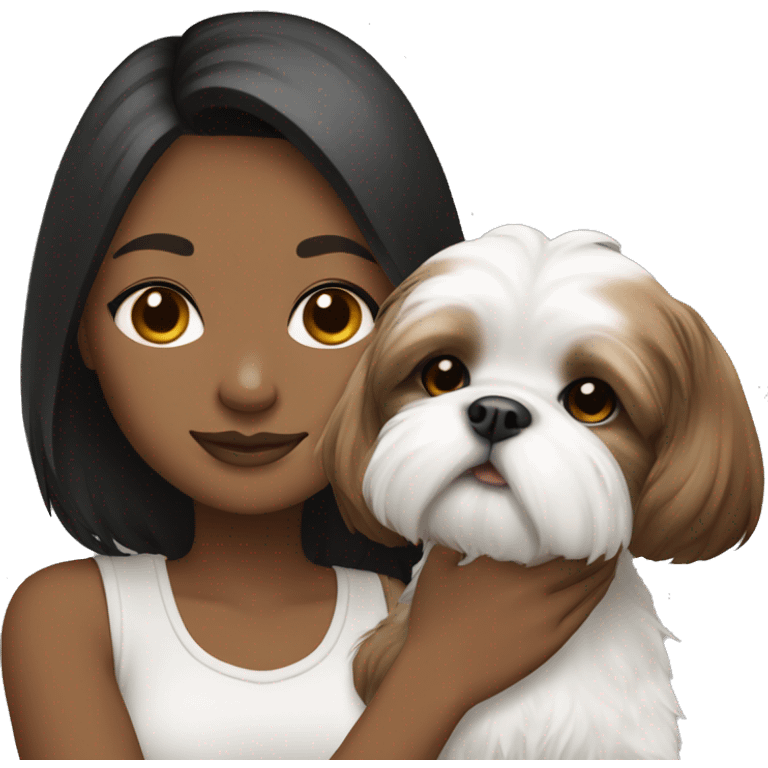 Girl with her Shih Tzu puppy, white, black, and brown in color emoji