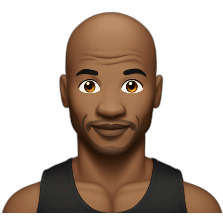 A black bald man with mike tyson tatto emoji