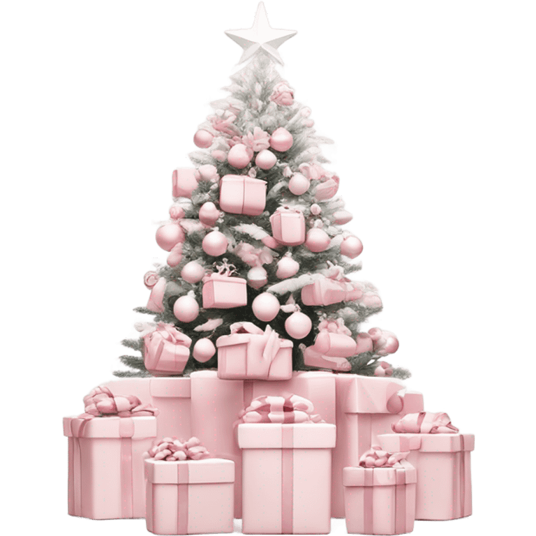 Light pink Christmas gifts under a white Christmas tree  emoji