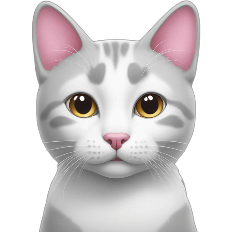 grey and white cat with pink nose emoji