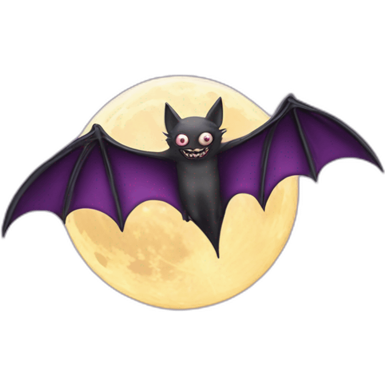 realistic full moon dripping purple behind with vampire bat wings flying in front emoji