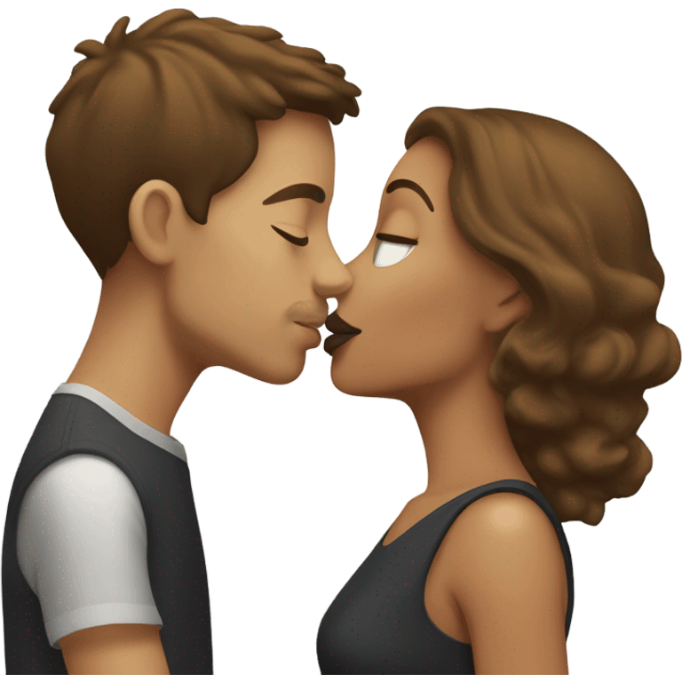 Light skin woman with brown hair kissing white man emoji