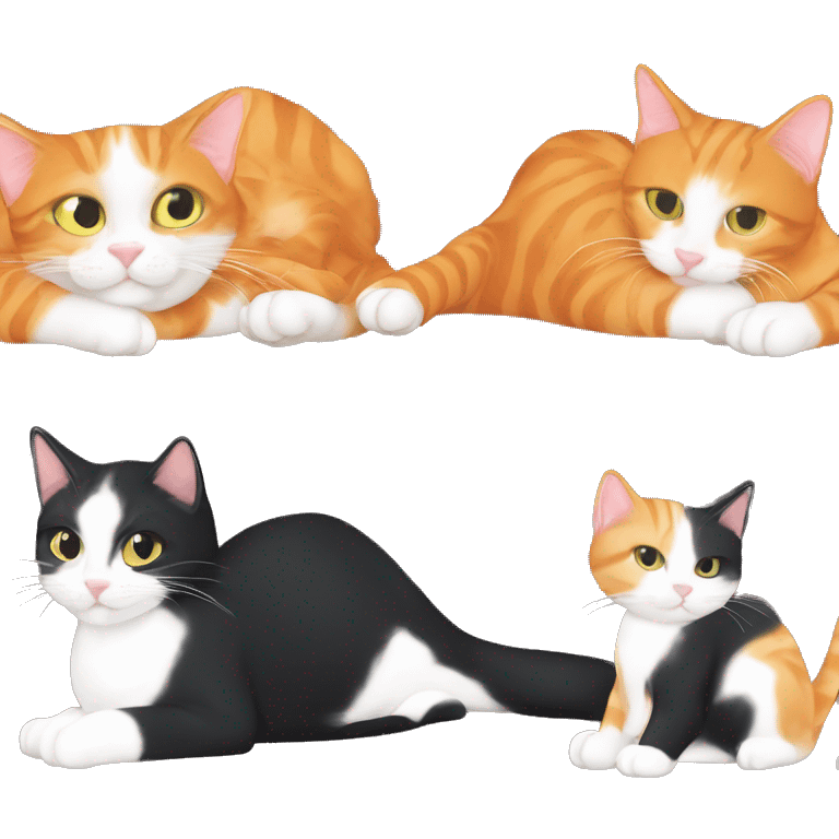 an orange cat and a black tuxedo cat making a heart of their tails entwined emoji