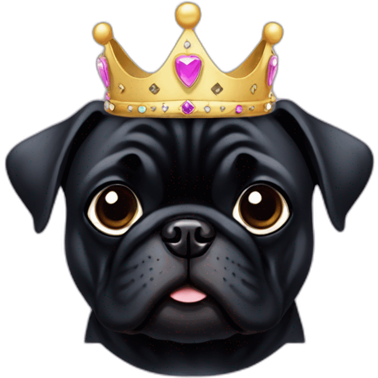 Black pug dog wearing a princess crown emoji