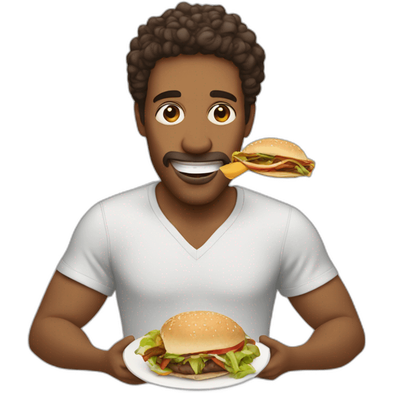 a brown skinned man, emaciated face with short curly hair eating a kebab emoji