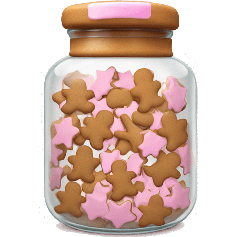 Realistic glass cookie jar with light pink lid full of gingerbread cookies isolated.  emoji