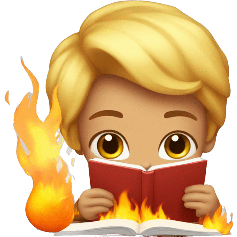 cute student studying hard with big fire emoji