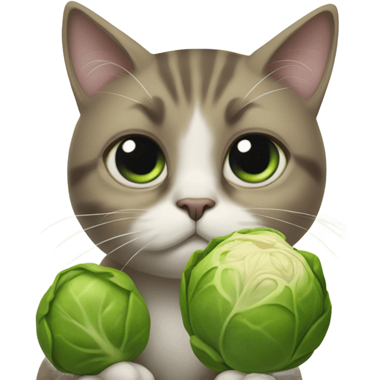 Cat in tears eating Brussels sprouts emoji