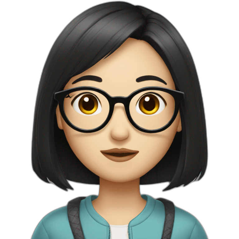 a Chinese girl with glasses and black hair,bangs emoji