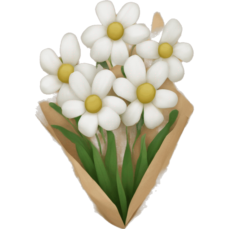 white flowers in brown paper emoji