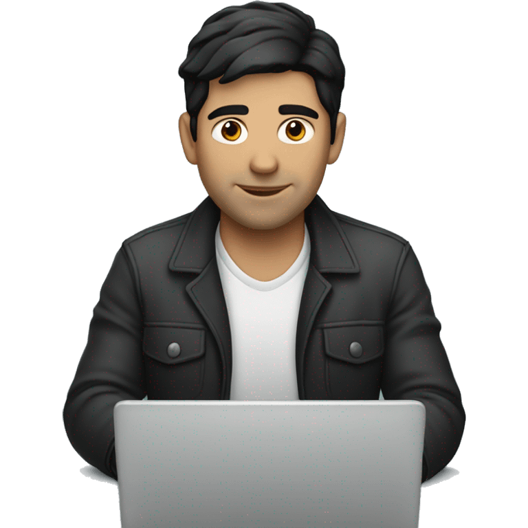 white man with black hair working on his laptop emoji