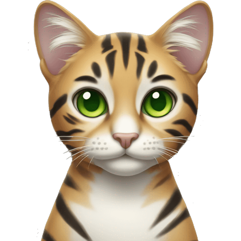 Cat with bright green eyes that looks like a tiger emoji