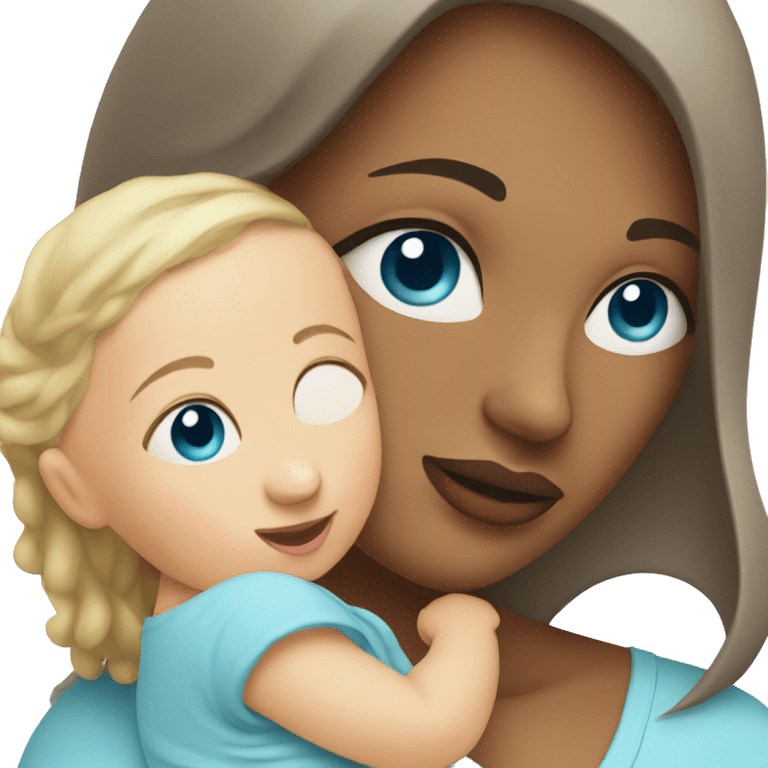 mom holding newborn baby girl with blue eyes emoji