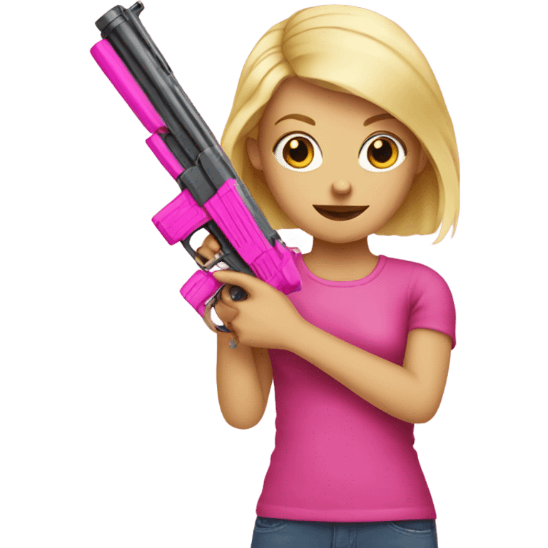 blonde hair girl holding big pink gun emoji