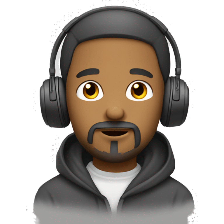 A man with goatee style of facial hair, with headphones on his ears and he got a hoodie emoji