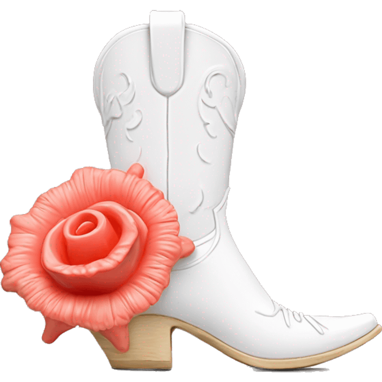 White cowgirl boot vase with coral sticking out of it emoji