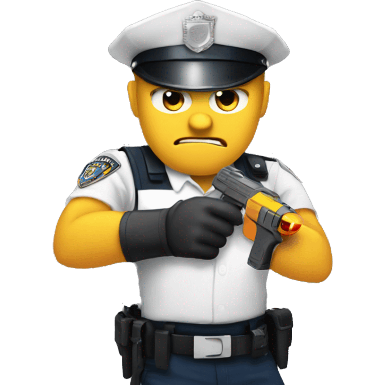 Emoji being angry and holding a tazer and he is a police emoji