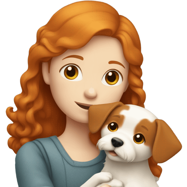 Ginger girl hugging white dog emoji