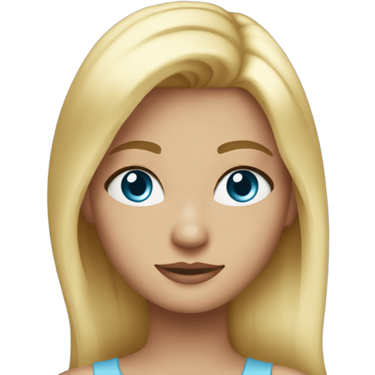 girl with blond hair and blue eyes wearing a baby blue top and gold jewlery emoji