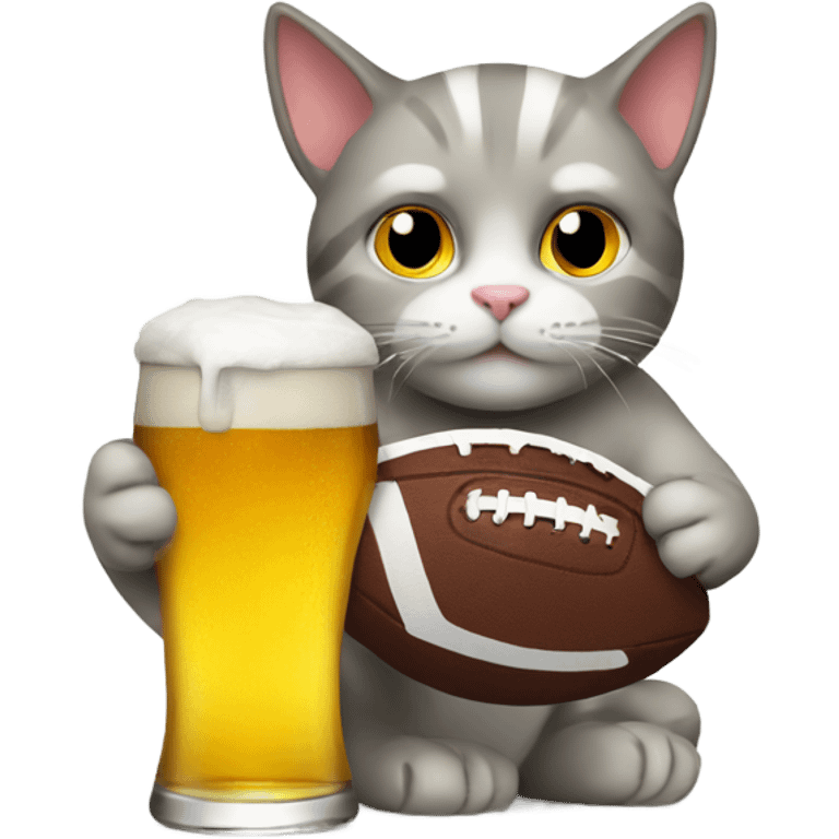 Cat drinking a beer with football emoji