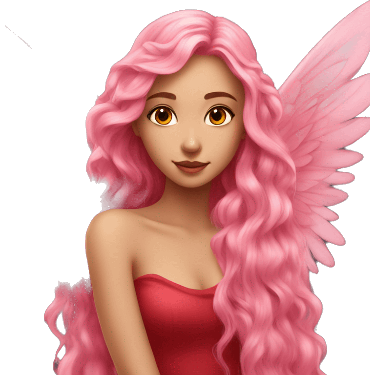 big wings, rose, pink, Beautiful, fairy, red, long hair emoji