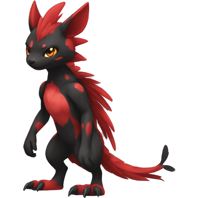 Cute cool black red animal hybrid Fakemon full body emoji