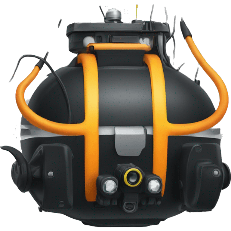 ROV that is black and have orange pontoons and a yellow cable hanging from the back emoji