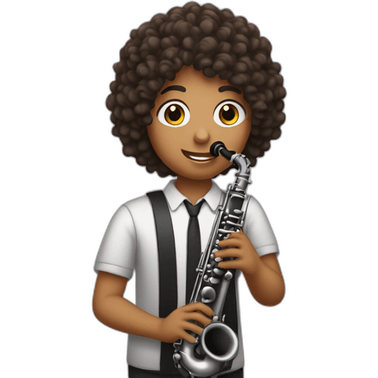 Dark, curly wavy haired 17 year old playing the clarinet emoji