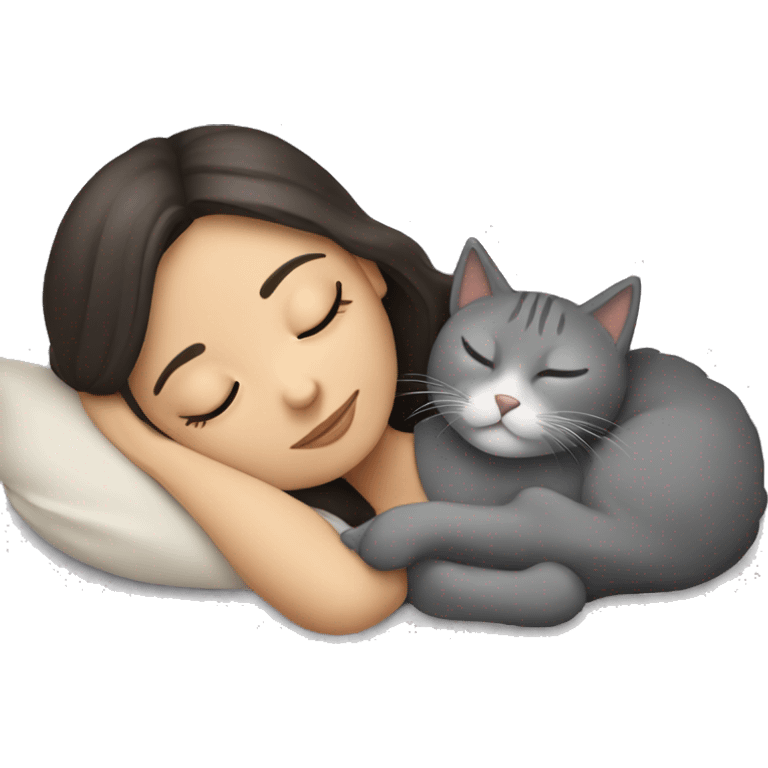 Brunette girl  sleeping with grey cat  emoji