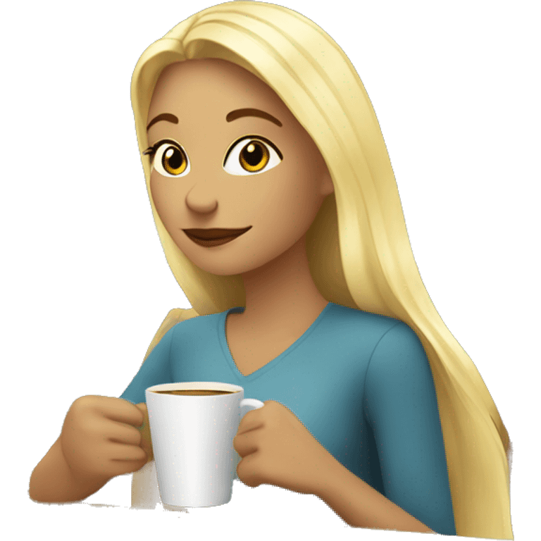 blonde girl drinking coffee in a cafe  emoji