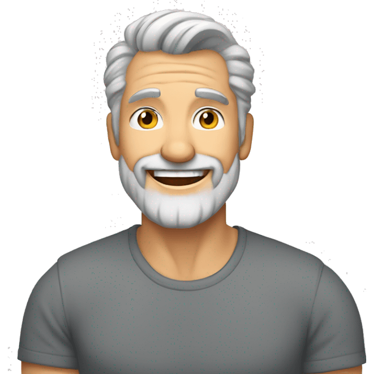 mid 50s dad, grinning, muscular, with beard, grey hair, portrait, wearing v necj t shirt emoji