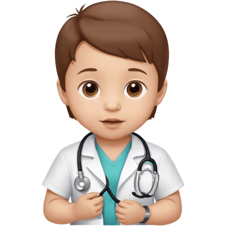 Baby with brown hair, 6 months, with a stethoscope  emoji