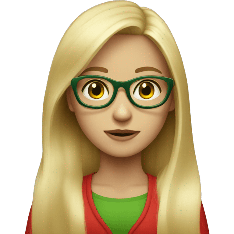 A blond longs hair girl  with green eyes and a red glasses  emoji